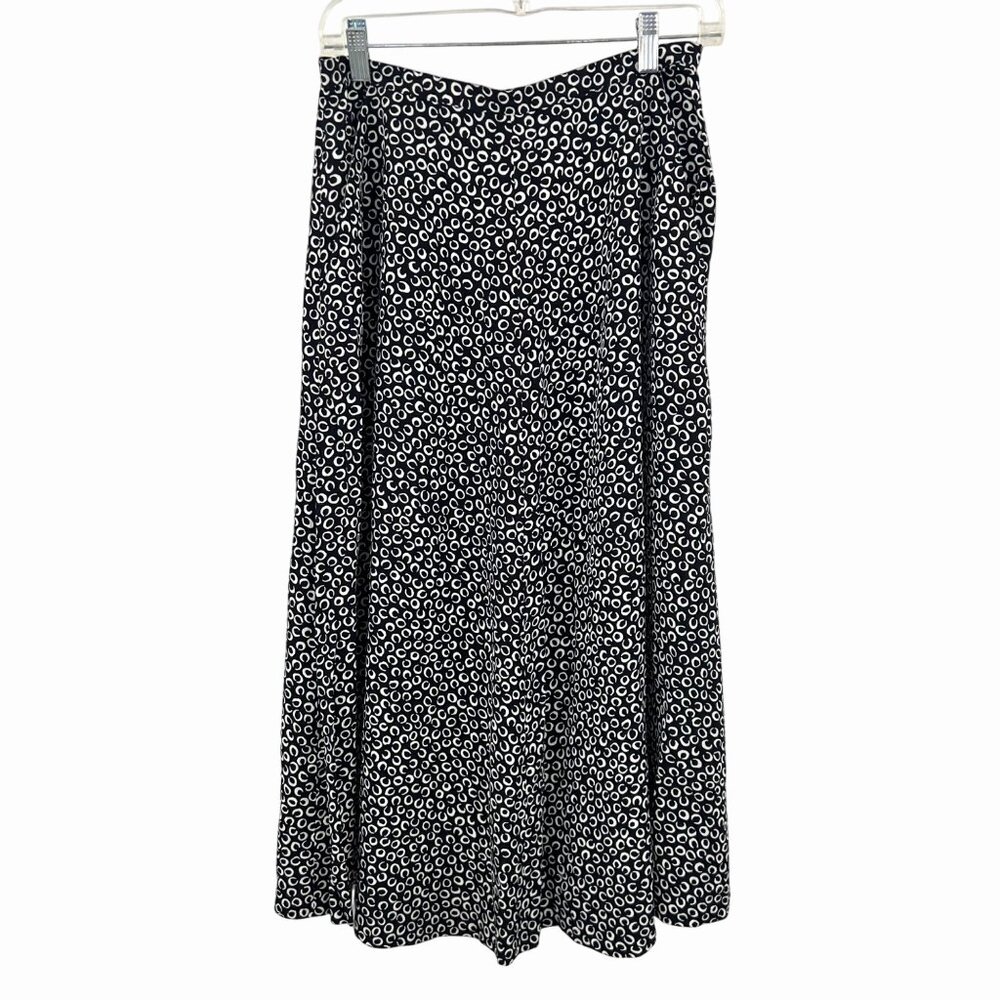 JONES NEW YORK BLACK WHITE CIRCULAR PRINT MIDI SKIRT W/ POCKETS!  SZ 12